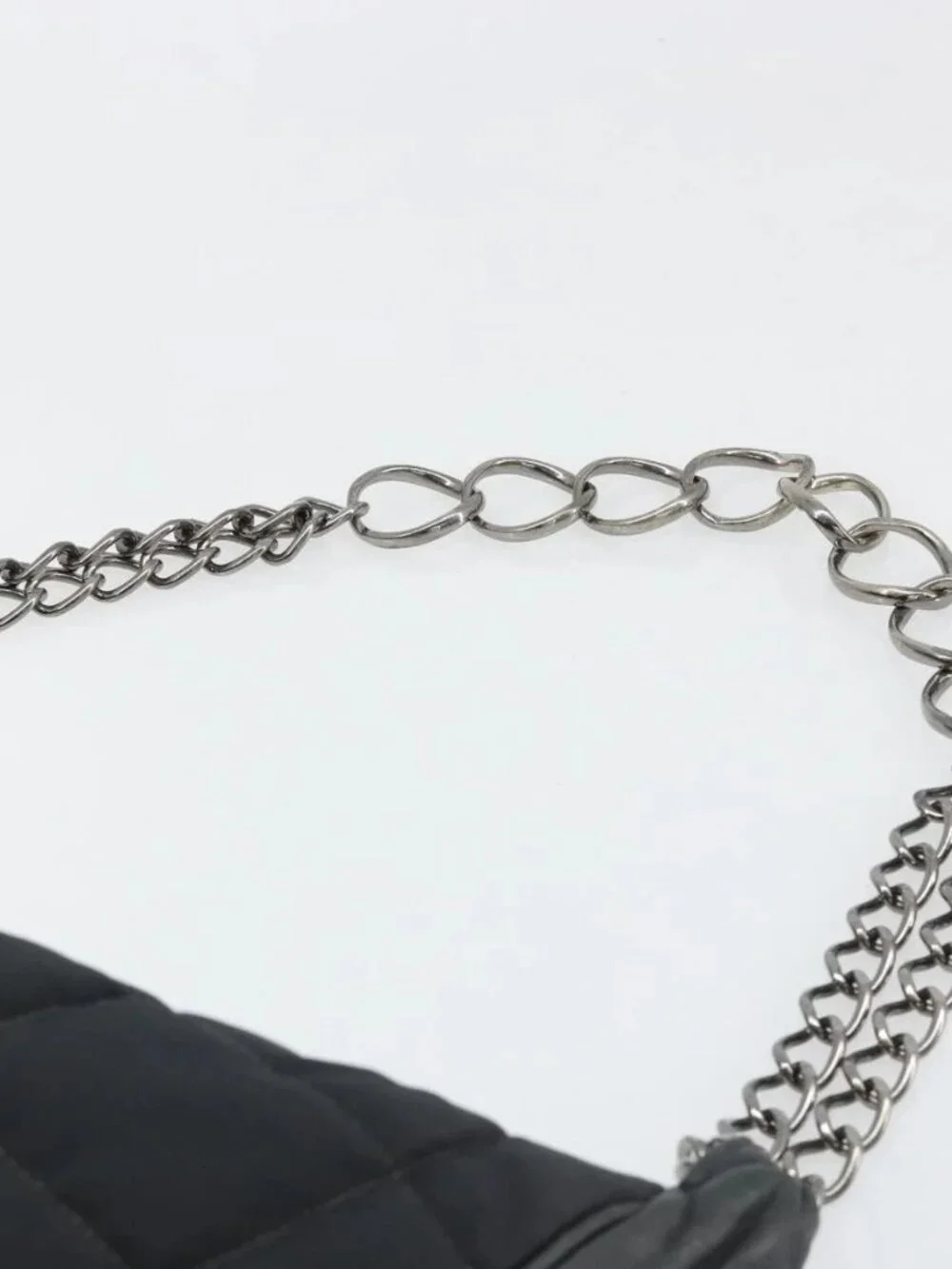 CHANEL Choco Bar Chain Shoulder Bag Nylon Black Silver CC Auth 118385